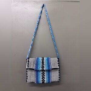 Antonello Tedde Cotton Bobble Knit Braided Strap turquoise/white crossbody